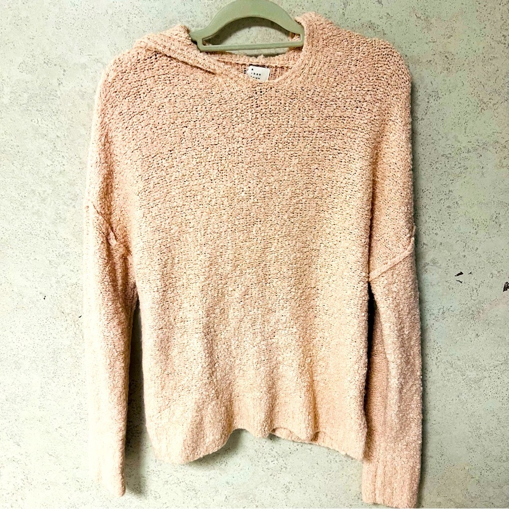A NEW DAY MEDIUM WOMENS LIGHT PINK HOODED TEXTURED HEAVWEIGHT FALL COZY SWEATER